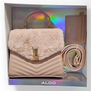 ALDO Blush Faux Fur Satchel/Crossbody Set w Card Case